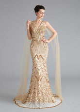 Gold Sequin Shimmery Pageant Prom Dress